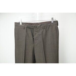 Incotex Brown Woven Striped 100% Wool Dress Pants Sz 46 NEW